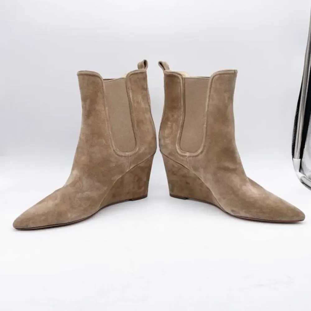 Veronica Beard Women's Iluska Pointed Toe Wedge Bootie Latte Suede Size‎ 7.5M